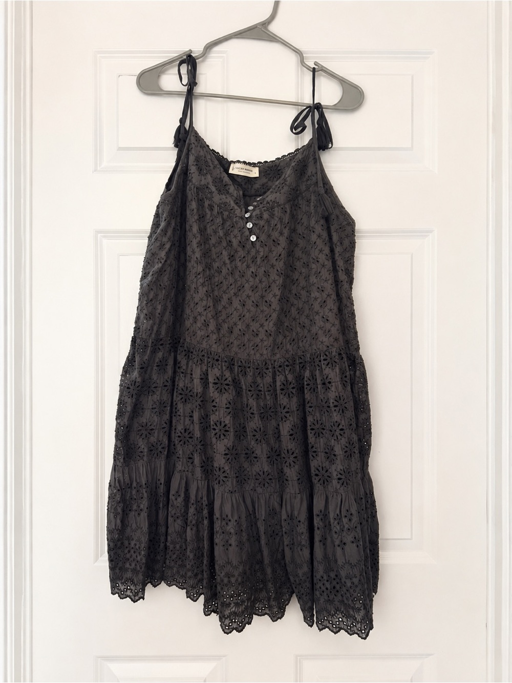 Lucky Brand Black Eyelet Tiered Sundress with Tie Straps